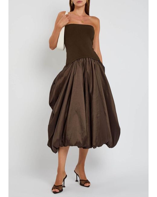 Jonathan Simkhai Brown Izzy Strapless Ribbed-Knit And Shell Midi Dress