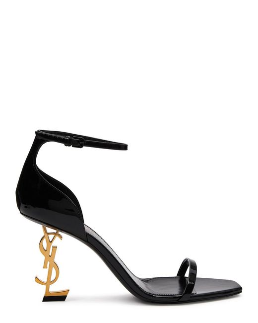 Saint Laurent Black Opyum 85 Logo Patent Leather Sandals