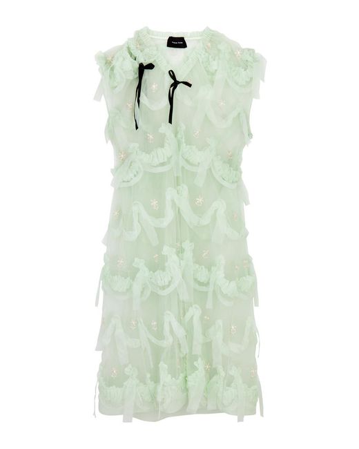 Simone Rocha Green Ruffled Embroidered Tulle Dress
