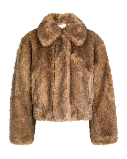 Stand Studio Brown Lena Quilted Faux Fur Jacket
