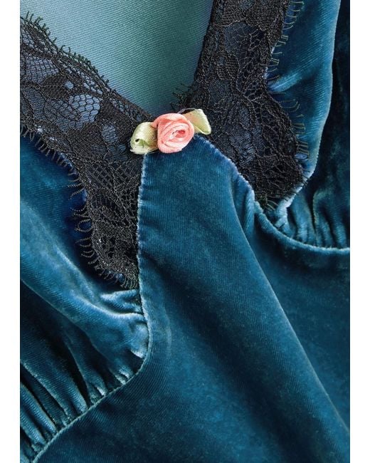 Rixo Blue Clarice Lace-Trim Georgette Midi Dress
