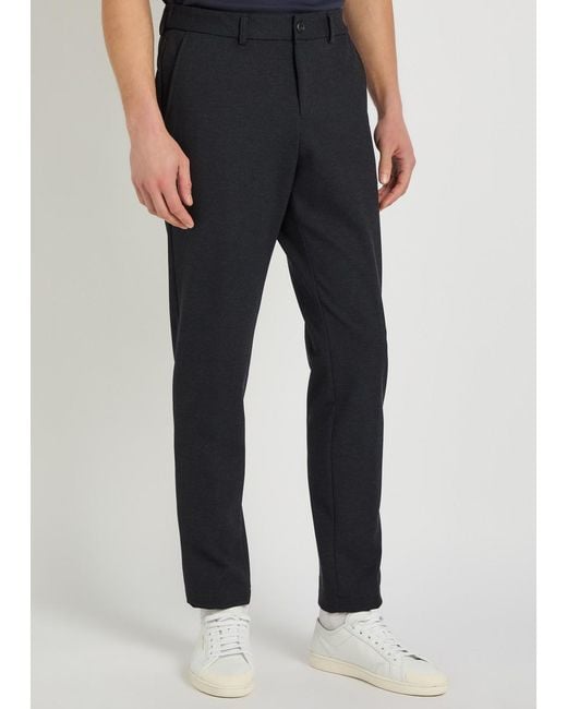 Boss Blue Tapered-Leg Piqué Jersey Trousers for men