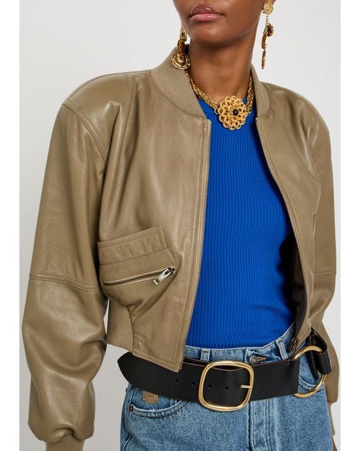 Chloé Natural Sculpted Leather Cropped Bomber Jacket