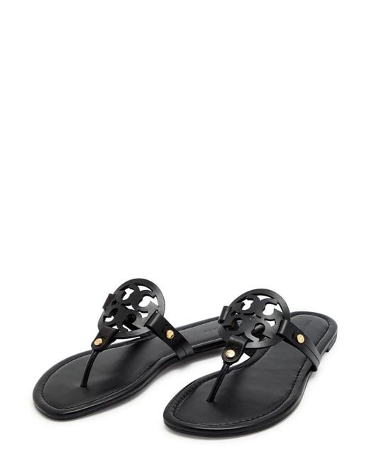 Tory Burch Black Miller Logo Leather Thong Sandals