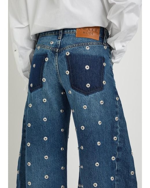 A.W.A.K.E. MODE Blue Stud-Embellished Barrel-Leg Jeans