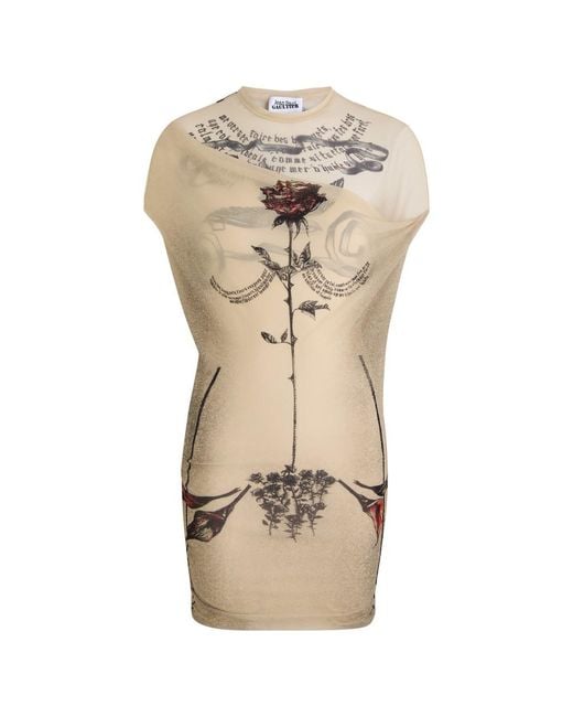 Jean Paul Gaultier Natural Printed Sheer Stretch-Tulle Mini Dress