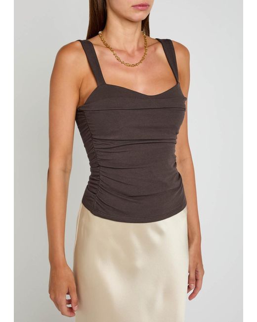 Reformation Brown Trish Ruched Stretch-Cotton Top