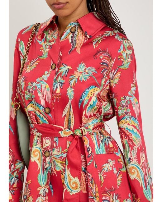 Etro Red Printed Belted Satin Jacket