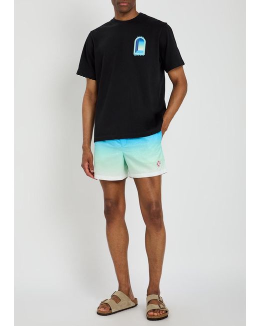 Casablanca Blue Degradé Logo-Print Shell Swim Shorts for men