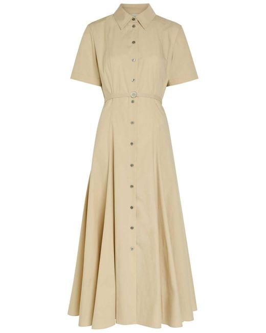 Tory Burch Natural Belted Stretch Cotton-Poplin Midi Shirt Dress