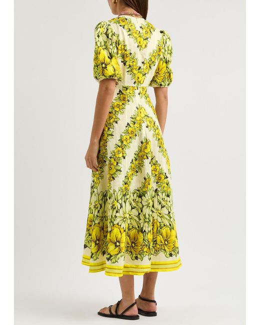 ALÉMAIS Yellow Gisela Floral-print Midi Dress