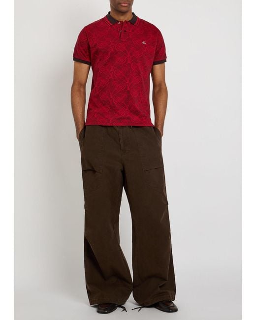 Vivienne Westwood Red Classic Logo-Jacquard Cotton Polo Shirt for men