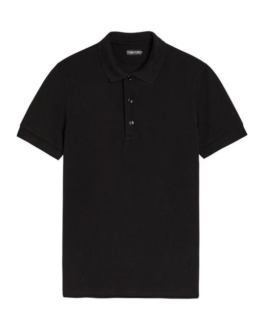 Tom Ford Black Logo-Embroidered Piqué Polo Shirt for men
