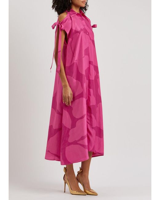 LOVEBIRDS Pink Merry Printed Silk-satin Midi Dress