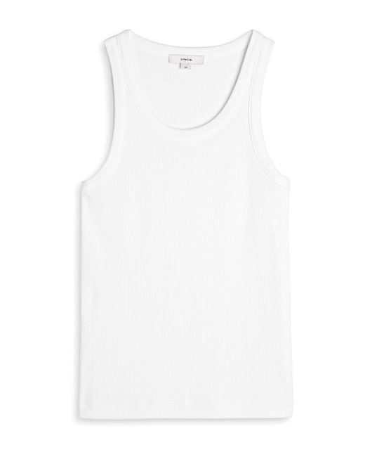 Vince White Ribbed Cotton-Blend Tank