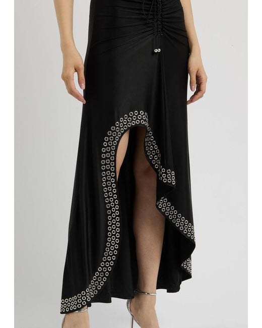Rabanne Black Eyelet-Embellished Satin-Jersey Midi Dress