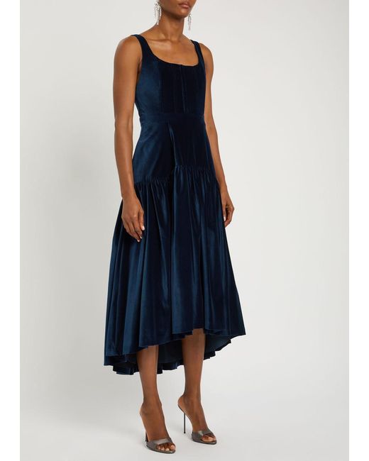 Alice + Olivia Blue Diana Structured Velvet Midi Dress