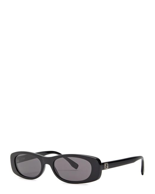 Fendi Black Narrow Rectangle-Frame Sunglasses