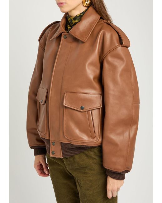 Saint Laurent Brown Detachable-Collar Shearling And Leather Jacket