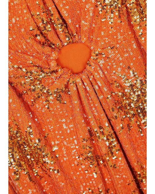 Farm Rio Orange Sunny Mood Sequin-embellished Midi Dress