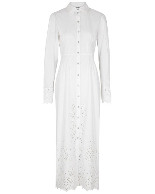 Paco Rabanne White Broderie Anglaise Cotton Shirt Dress