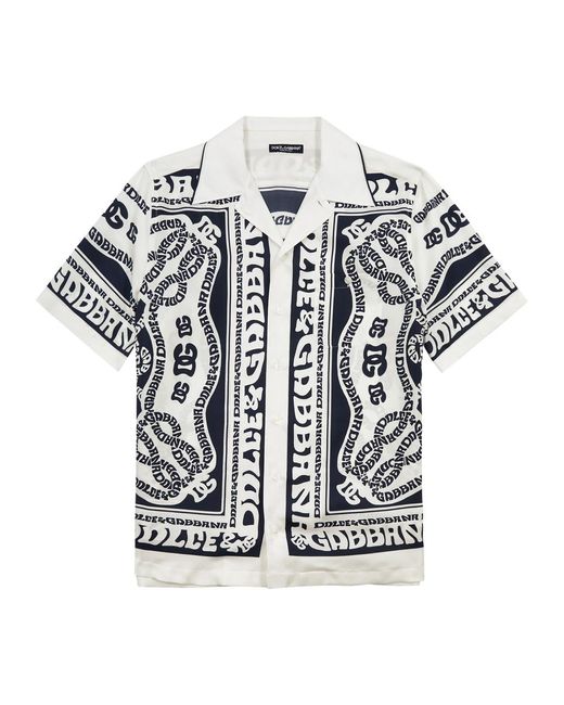 Dolce & Gabbana White Printed Silk-satin Shirt for men