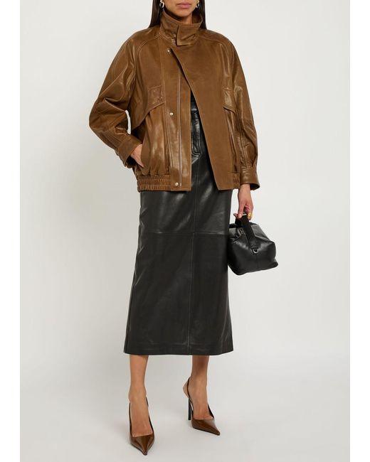 Nour Hammour Brown Ariste Leather Bomber Jacket