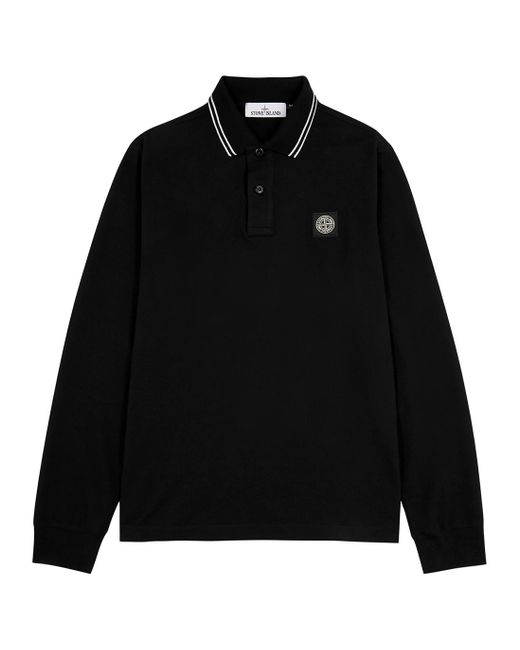 Stone Island Logo Piqué Cotton Polo Shirt in Black for Men | Lyst UK