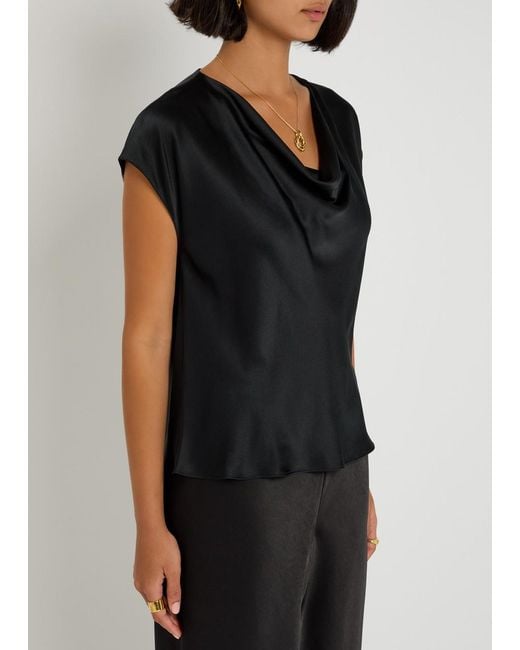 Vince Black Cowl-Neck Silk Blouse