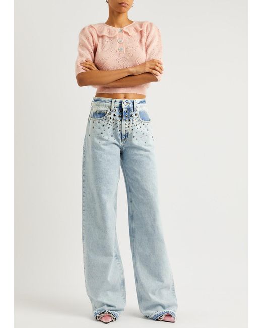 Alessandra Rich Blue Stud-embellished Wide-leg Jeans