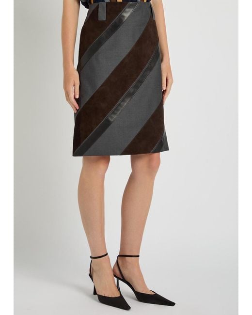 Versace Black Panelled Leather And Mohair-Blend Knee-Length Skirt