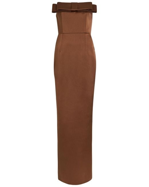 The New Arrivals Ilkyaz Ozel Brown Sisu Strapless Satin Maxi Dress