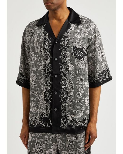 Acne Black Sowen Printed Satin Shirt for men