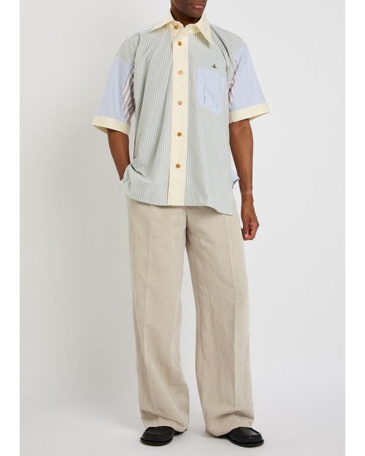Vivienne Westwood White Logo-Embroidered Asymmetric Striped Cotton Shirt for men