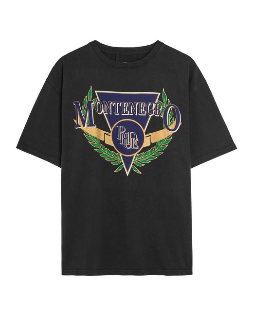 Rhude Black Montenegro Regatta Printed Cotton T-Shirt for men