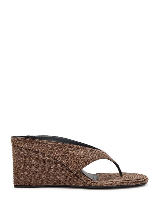 Alaïa Brown Cube 75 Raffia Thong Wedge Mules