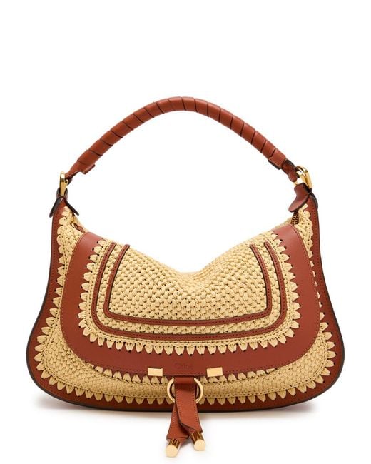 Chloé Brown Marcie Leather And Raffia Shoulder Bag