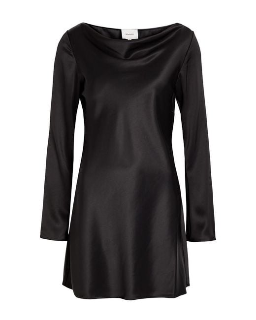 Reformation Black Pike Draped Satin Mini Dress