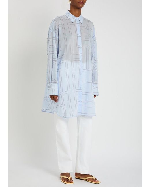 Totême Blue Logo-Monogrammed Cotton-Blend Shirt
