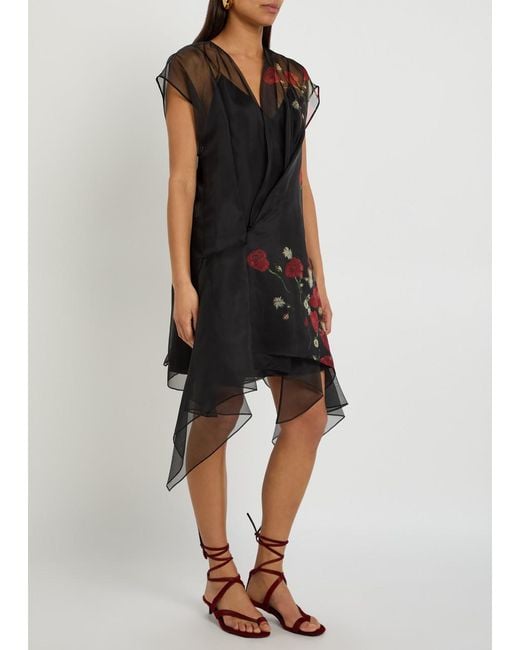 Khaite Black Merith Floral-Print Ruffled Silk Mini Dress