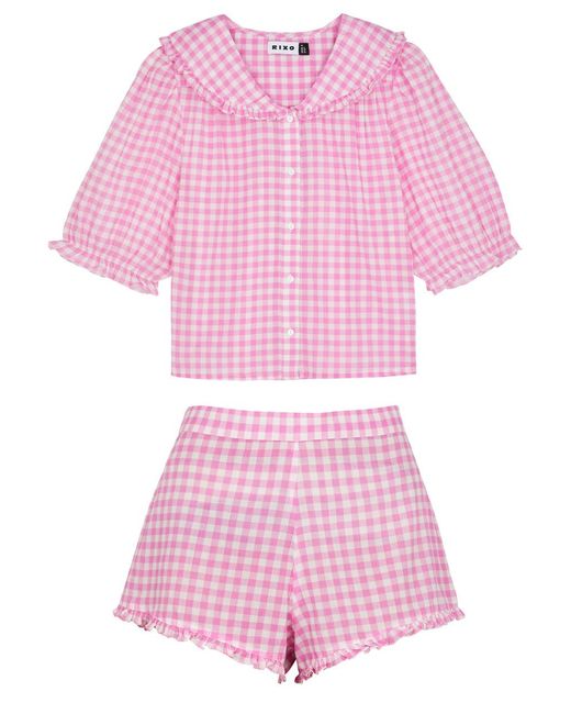 Rixo Pink Alva Gingham Cotton Pyjama Set