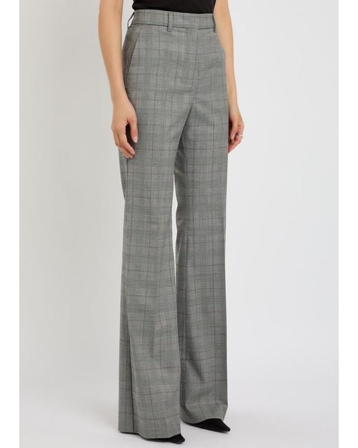 Sportmax Gray Checked Flared-Leg Wool Trousers