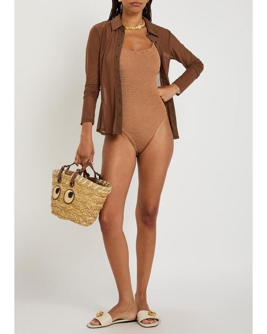 Hunza G Brown Square-Neck Crinkle Swimsuit