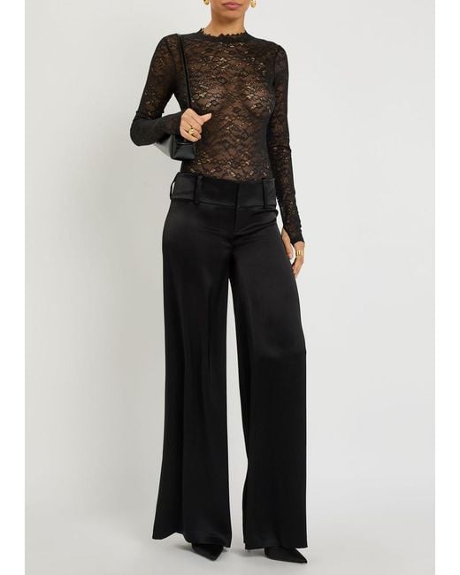 Alice + Olivia Blue Olivia Wide-Leg Satin Trousers