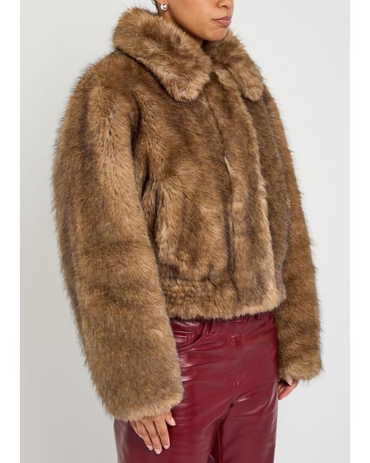 Stand Studio Brown Lena Quilted Faux Fur Jacket