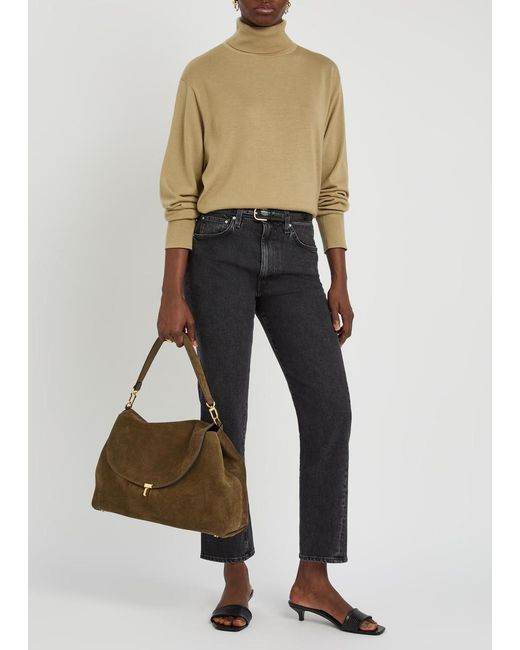 Totême Brown T-Lock Suede Top Handle Bag
