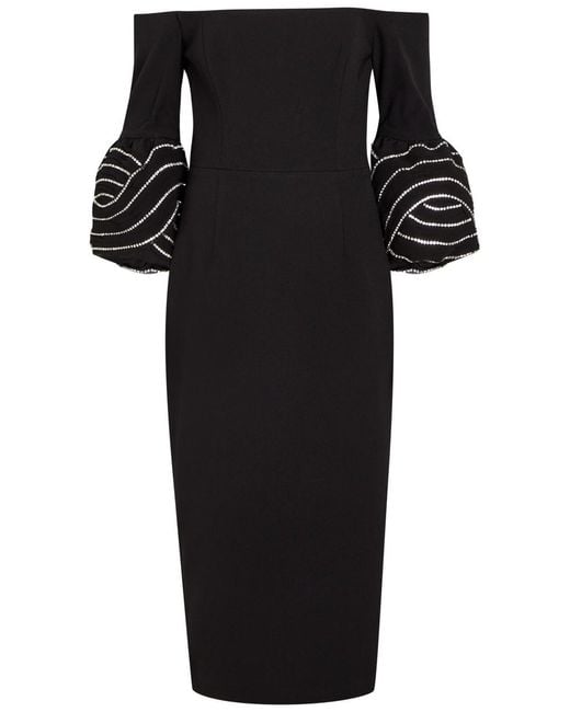Rebecca Vallance Black Bellatrix Crystal-Embellished Crepe Midi Dress