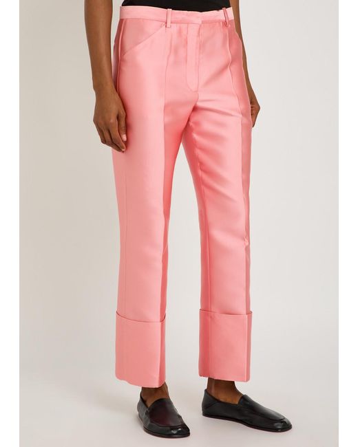 Calvin Klein Pink Eva Turn-Up Duchess-Satin Trousers