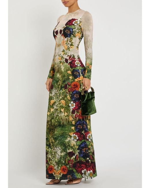Alice + Olivia Green Delora Floral-Print Jersey Maxi Dress