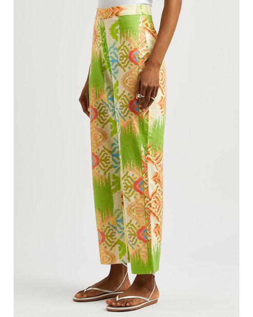 Never Fully Dressed Green Marra Printed Cotton-blend Trousers